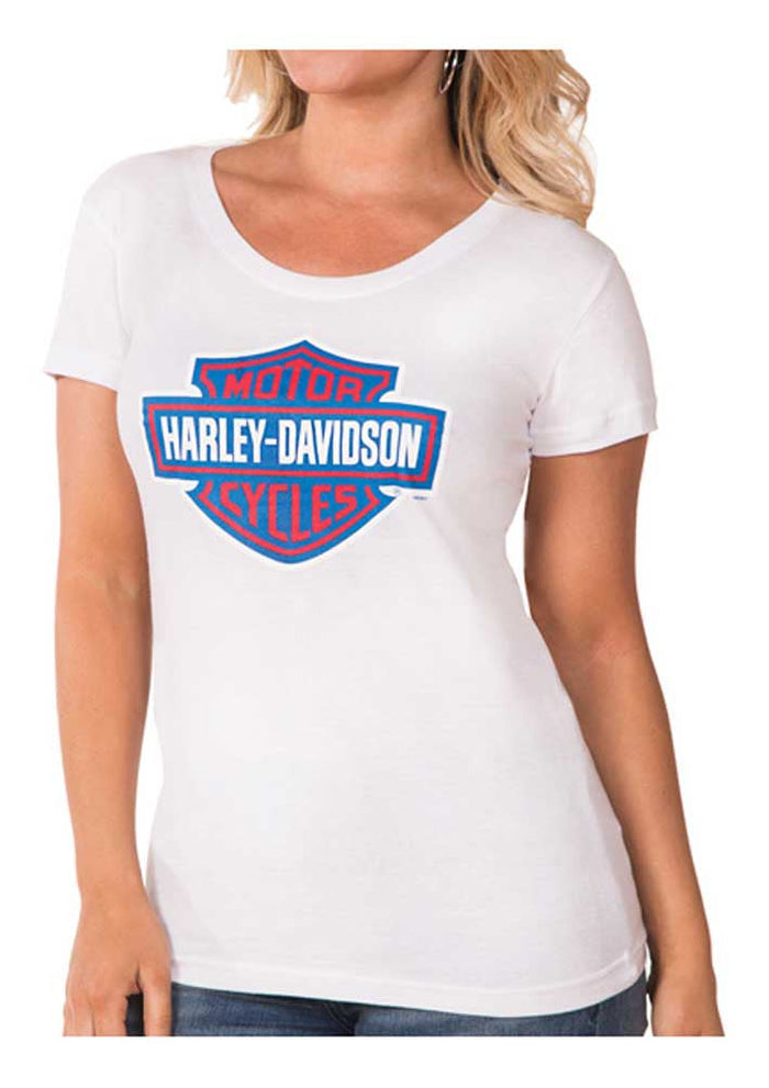 Harley-Davidson® Women's RWB Bar & Shield Logo Short Sleeve Tee - White