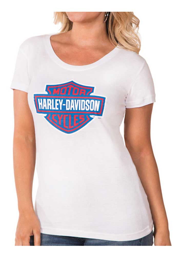Harley-Davidson® Women's RWB Bar & Shield Logo Short Sleeve Tee - White