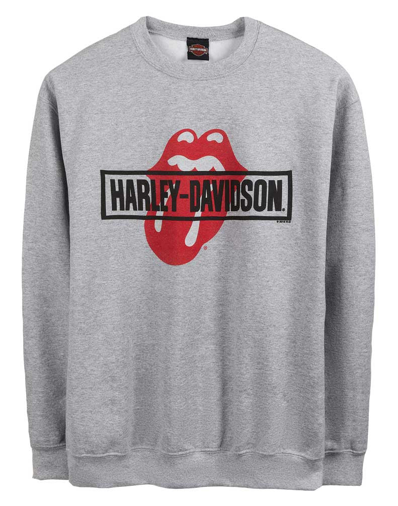 Harley-Davidson® Men's Rolling Stones Mash Fleece Pullover Crew Sweatshirt, Gray