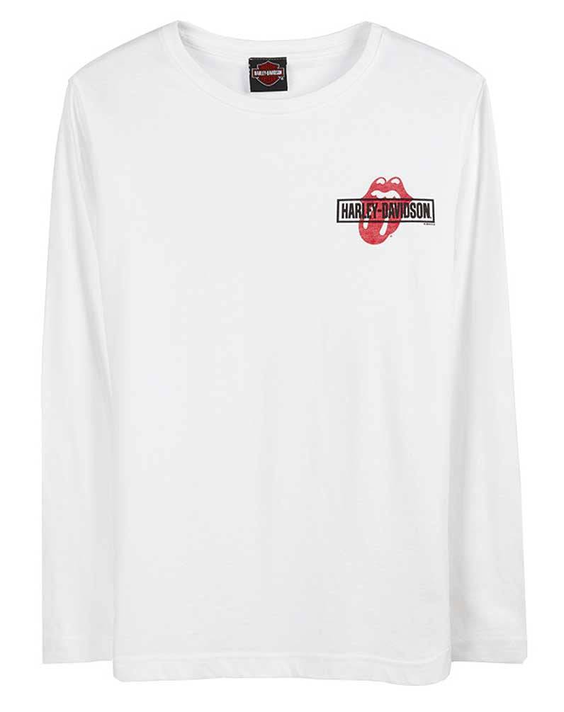 Harley-Davidson® Women's Rolling Stones Mash Crew-Neck Long Sleeve Tee, White