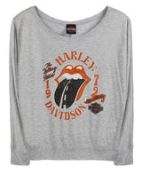 Harley-Davidson® Womens Rolling Stones Highway Long Sleeve Off-Shoulder Tee, Gray