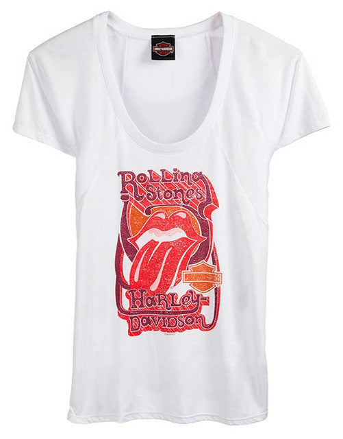 Harley-Davidson® Women's Rolling Stones Groovy Flowy Short Sleeve Tee, White