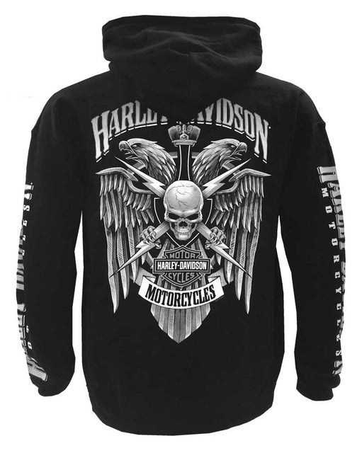 Harley-Davidson® Men's Lightning Crest Pullover Hooded Sweatshirt, Black