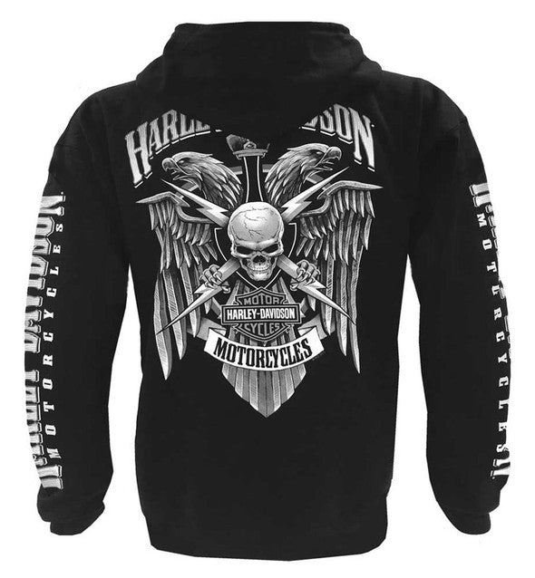 Harley-Davidson® Men's Lightning Crest Full-Zippered Hooded Sweatshirt, Black
