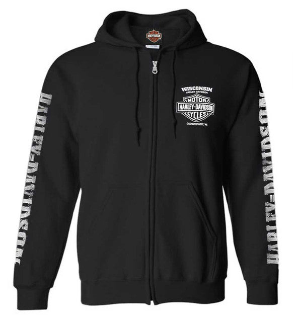 Harley-Davidson® Men's Lightning Crest Full-Zippered Hooded Sweatshirt, Black