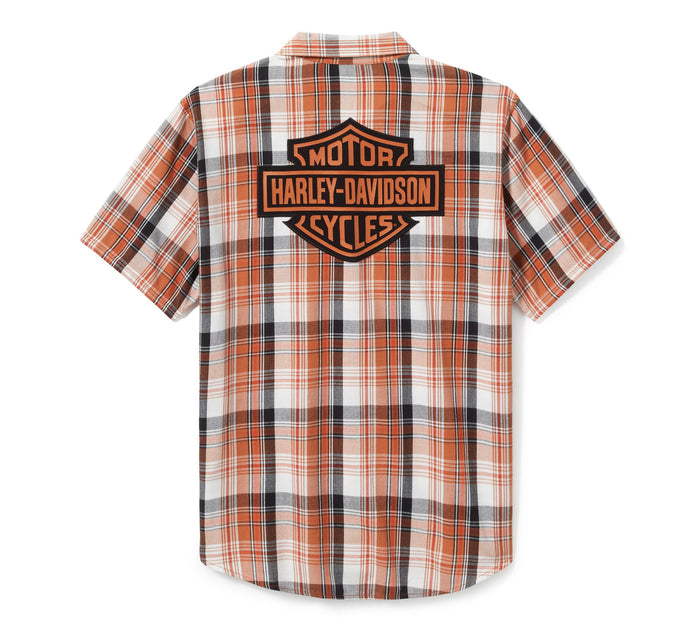 Men's Bar & Shield Plaid Shirt - VIntage Orange & Amber Brown