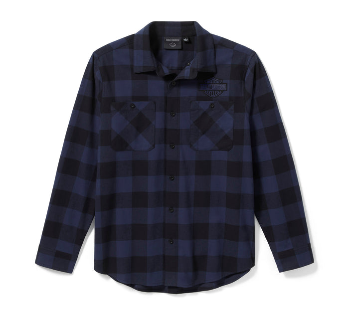 Men's Bar & Shield Buffalo Check Flannel - Plaid - Mood Indigo/Harley Black