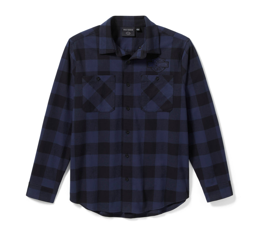 Men's Bar & Shield Buffalo Check Flannel - Plaid - Mood Indigo/Harley Black
