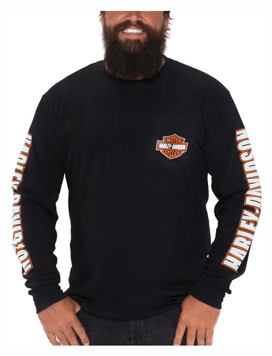 Harley-Davidson® Men's Bar & Shield Chest Pocket Long Sleeve Crew-Neck Tee, Black