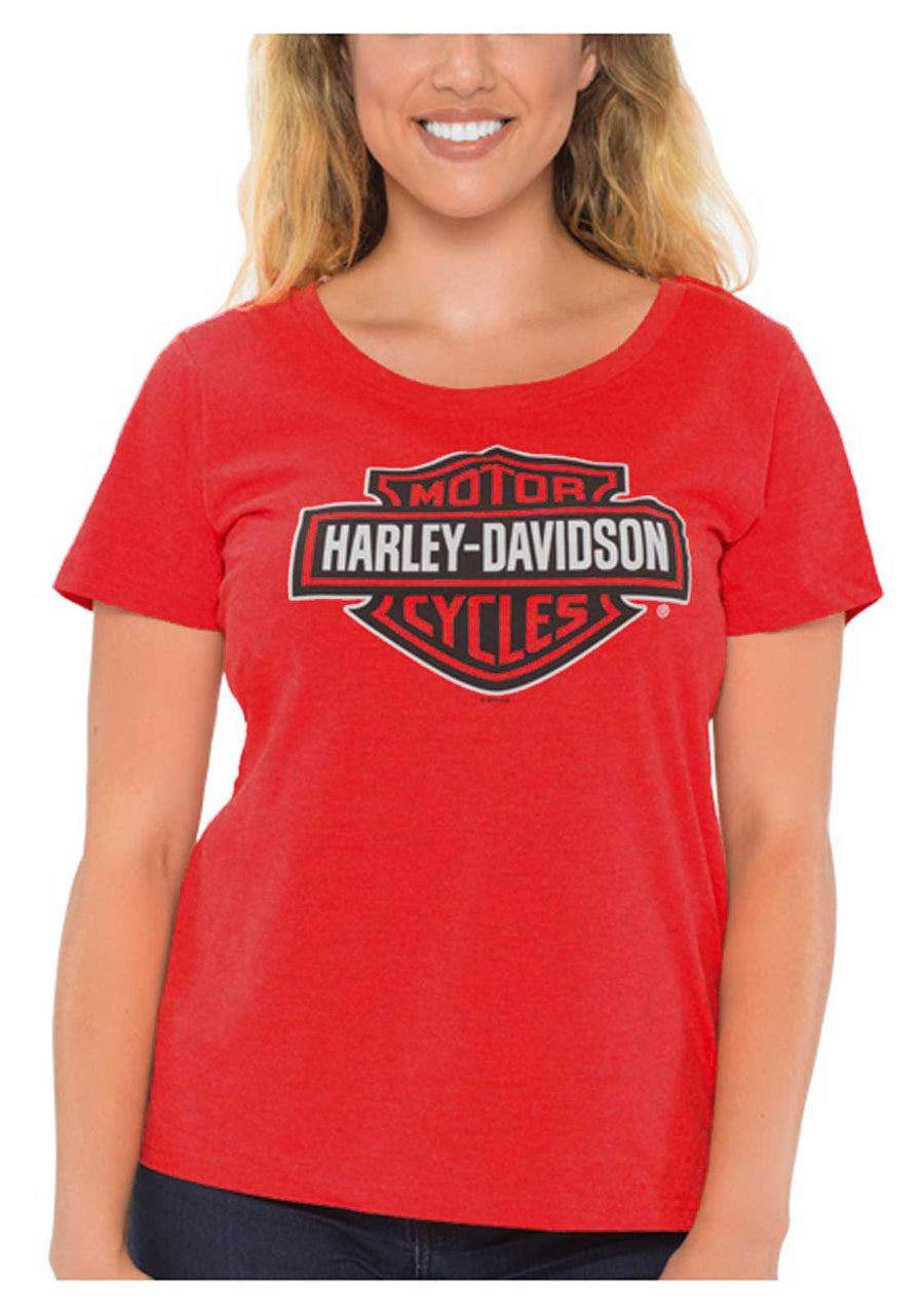 Harley-Davidson® Women's Bar & Shield Logo Scoop Neck Short Sleeve Tee - Red