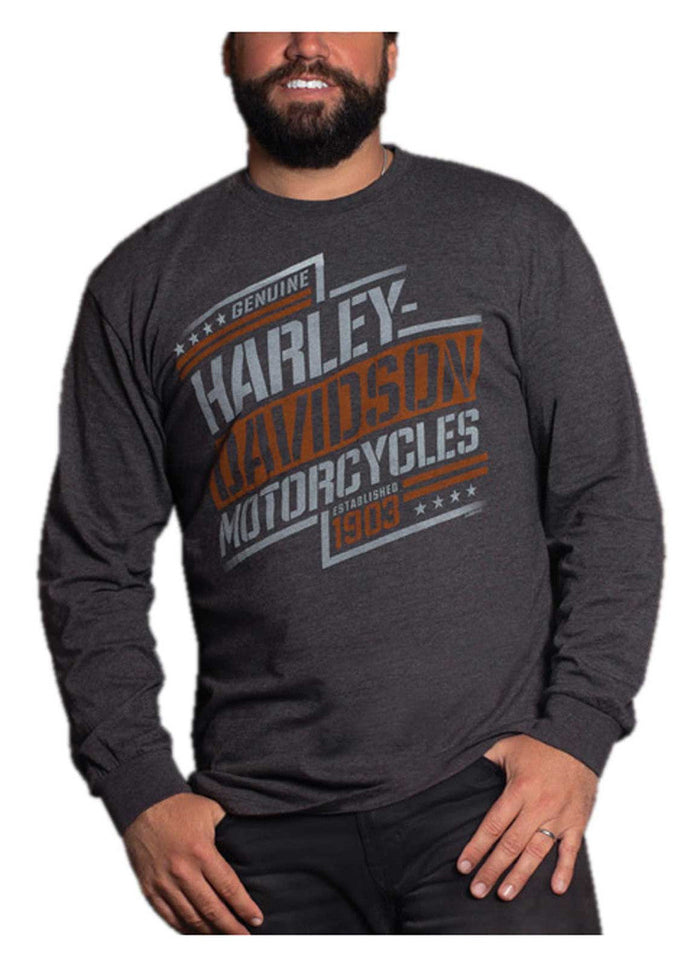 Harley-Davidson Men's Contender Long Sleeve Poly-Blend Crew-Neck Shirt, Gray
