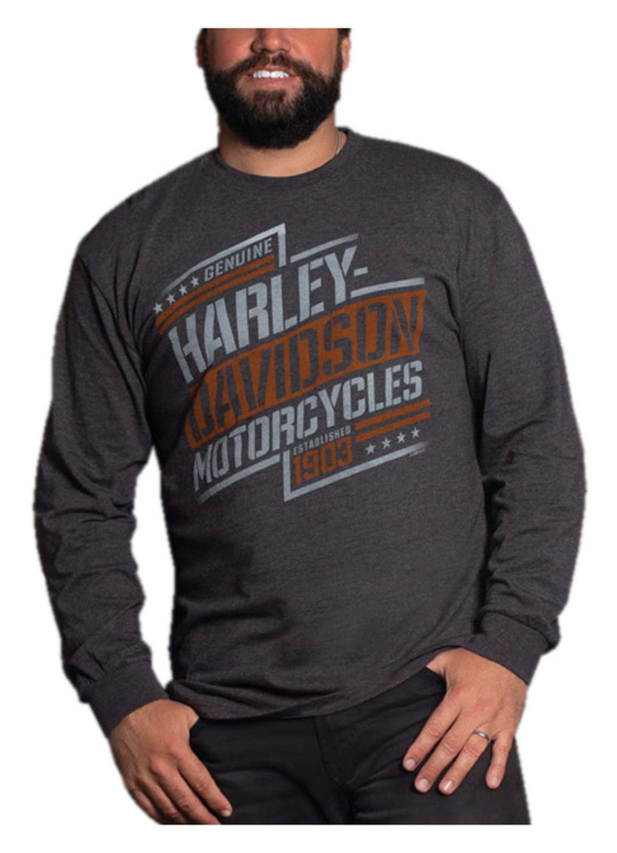 Harley-Davidson Men's Contender Long Sleeve Poly-Blend Crew-Neck Shirt, Gray
