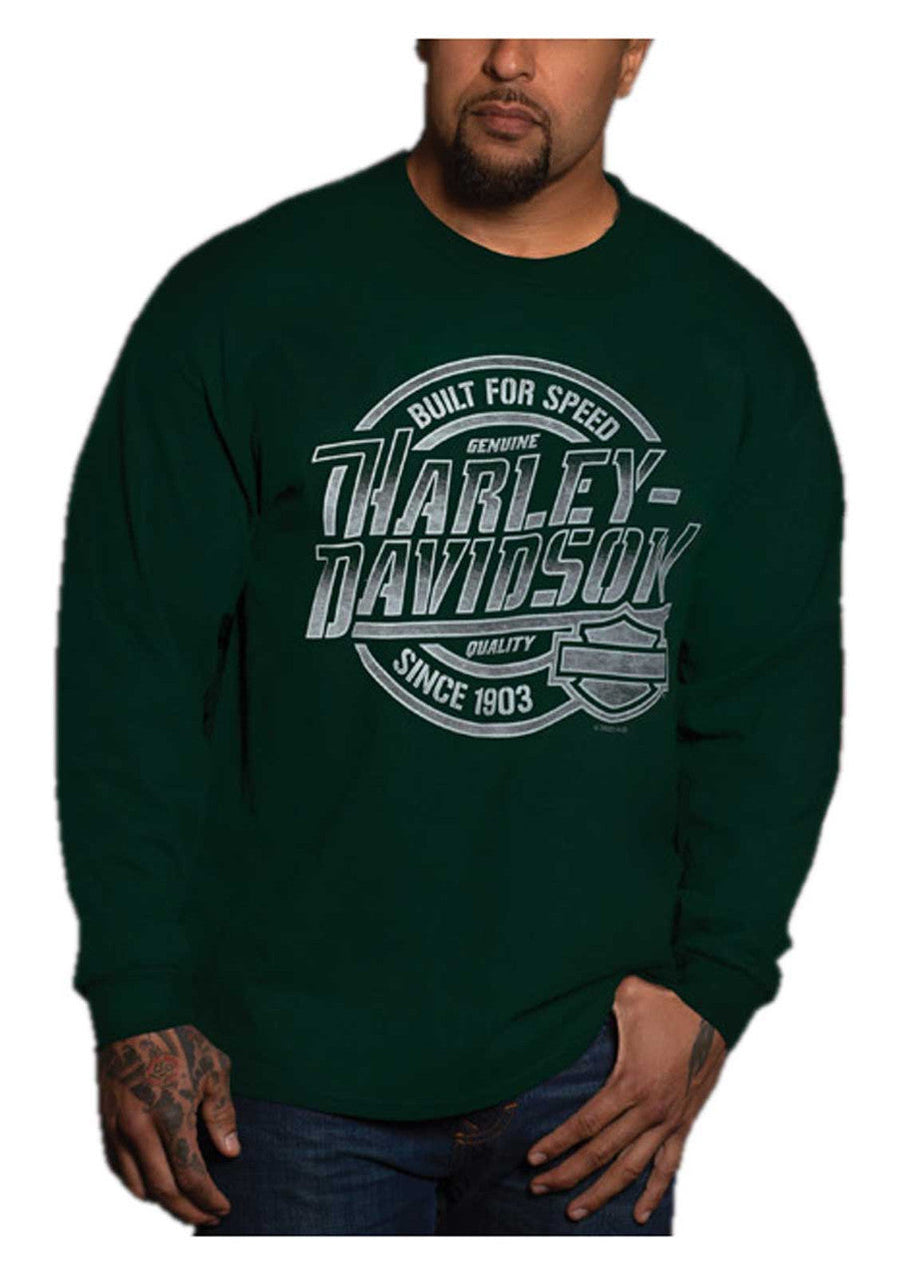 Harley-Davidson® Men's Firepower Long Sleeve Crew-Neck Cotton Shirt - Green
