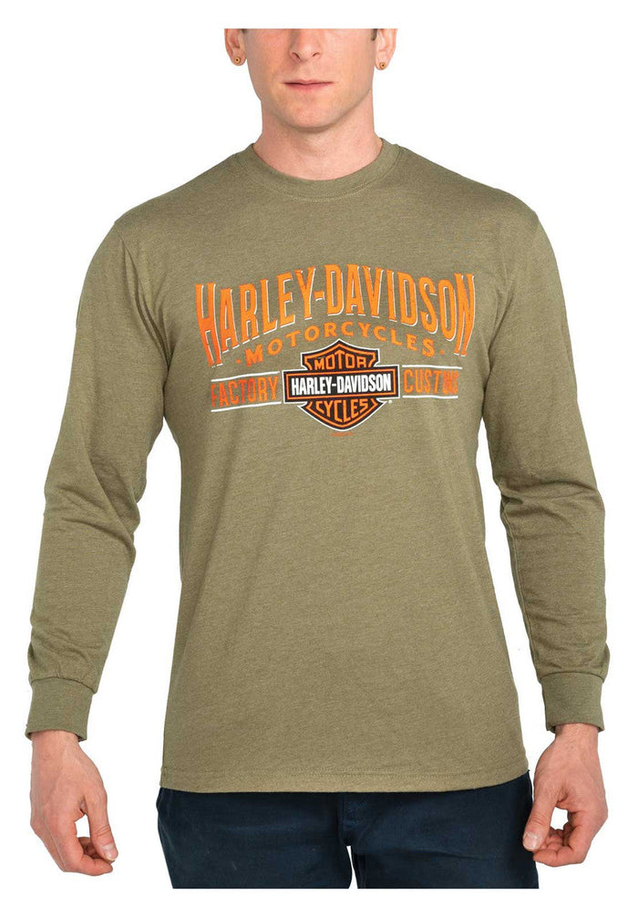 Harley-Davidson® Men's Guided B&S Long Sleeve Crew-Neck Shirt - Military Green