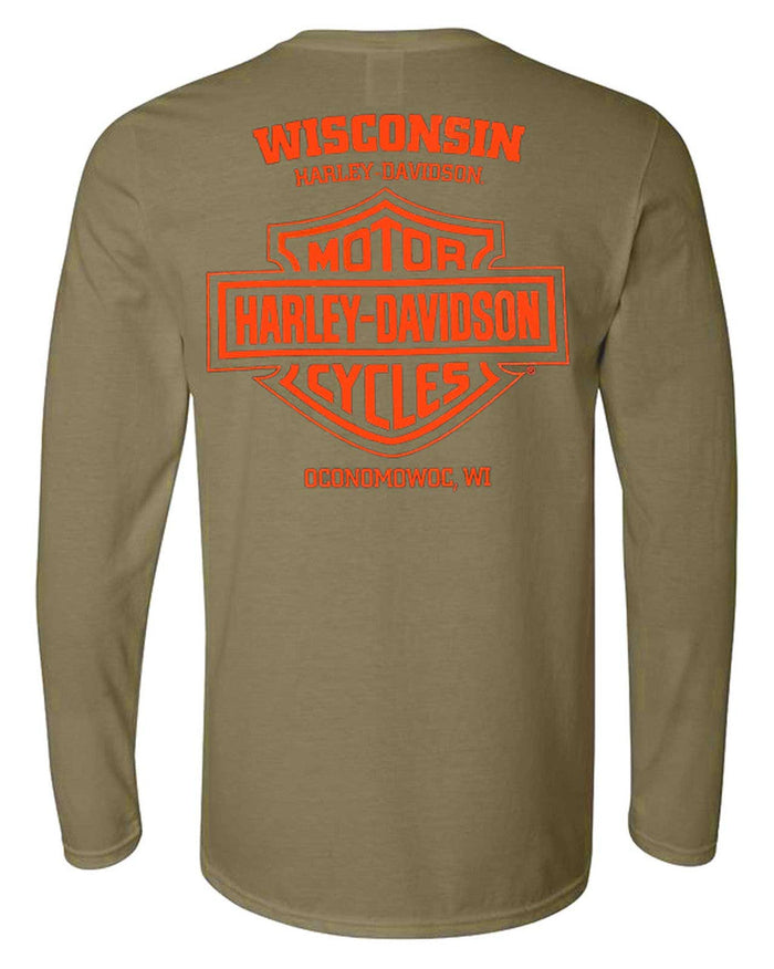 Harley-Davidson® Men's Guided B&S Long Sleeve Crew-Neck Shirt - Military Green