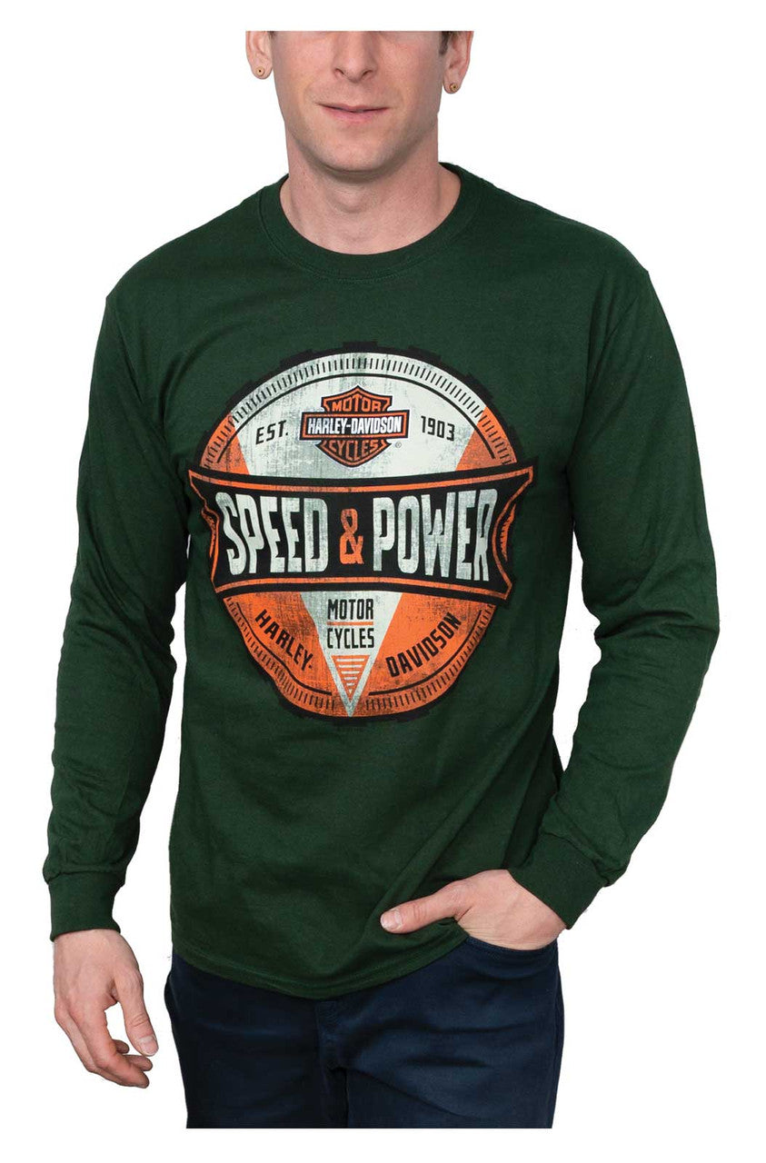 Harley-Davidson® Men's Dial Speed & Power Long Sleeve Crew-Neck Shirt - Green