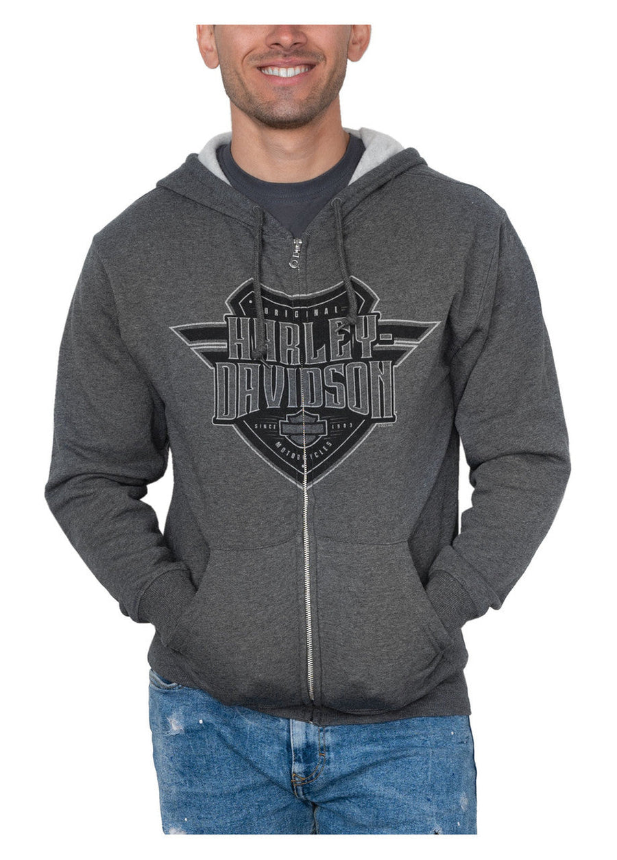 Harley-Davidson® Men's Sentinel H-D Zip-Up Cotton-Blend Hoodie, Charcoal Heather