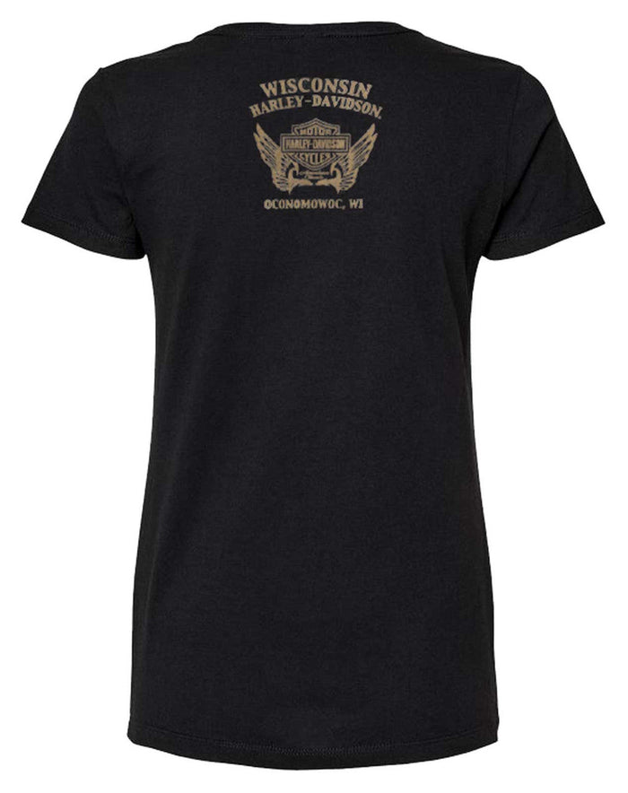 Harley-Davidson Women's Metallic Phantom Short Sleeve Scoop Neck Tee - Black