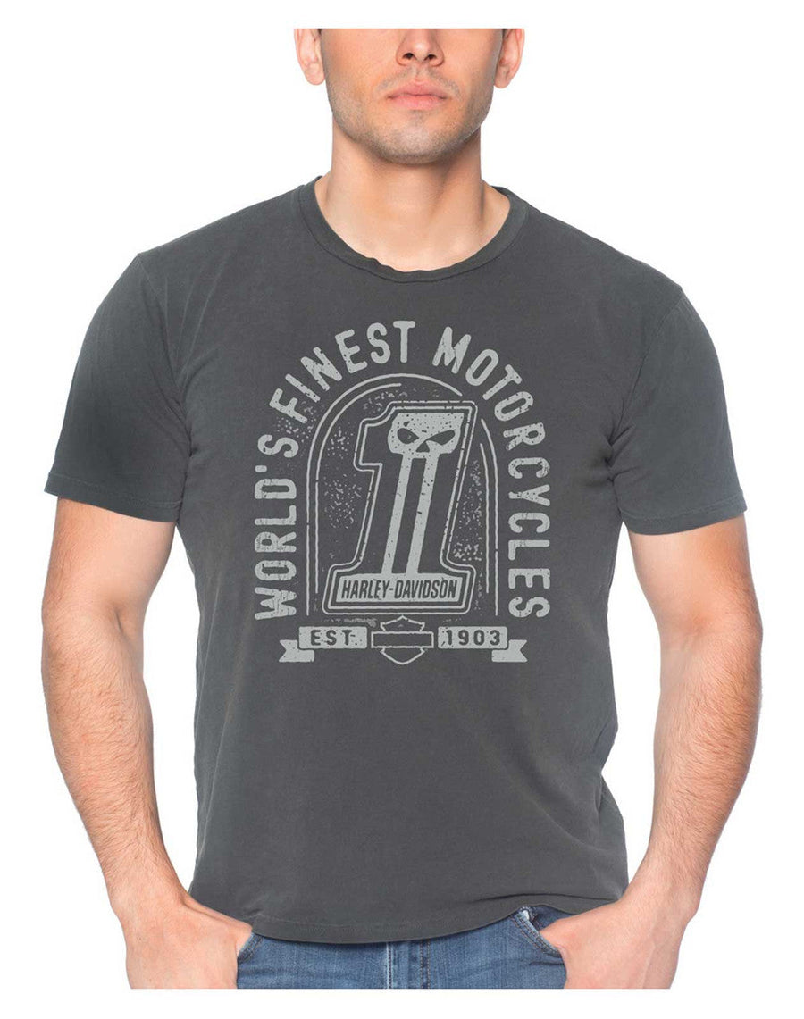 Harley-Davidson® Men's Dark Custom Crew-Neck Short Sleeve Cotton Shirt, Charcoal