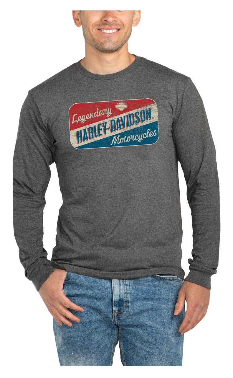 Harley-Davidson® Men's Oil Sign Long Sleeve Crew-Neck Shirt - Heather Gray