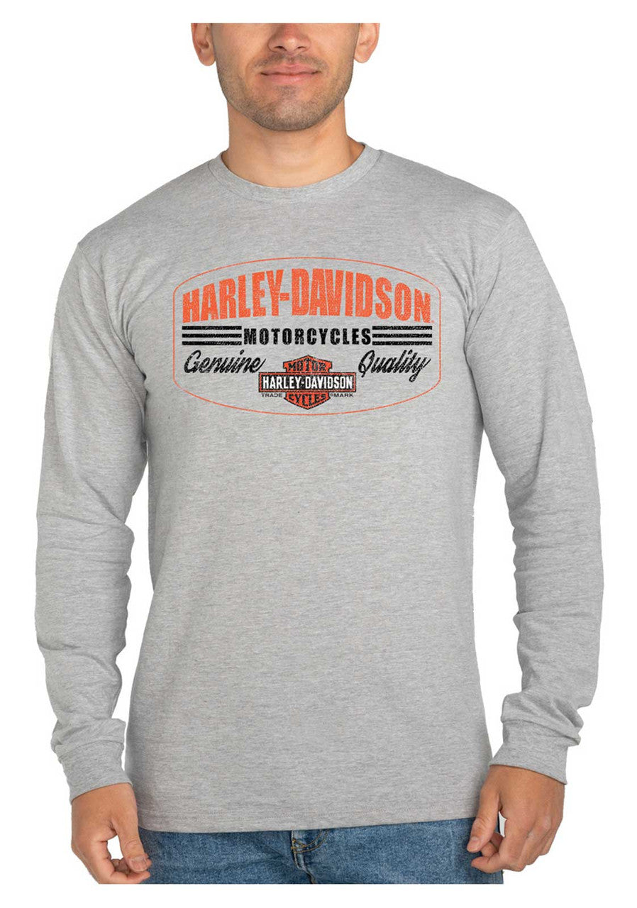 Harley-Davidson® Men's Tracking Text Long Sleeve Crew-Neck Cotton Shirt - Gray