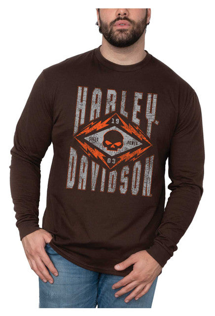 Harley-Davidson® Men's Garage Dust Long Sleeve Crew-Neck Cotton Shirt - Brown