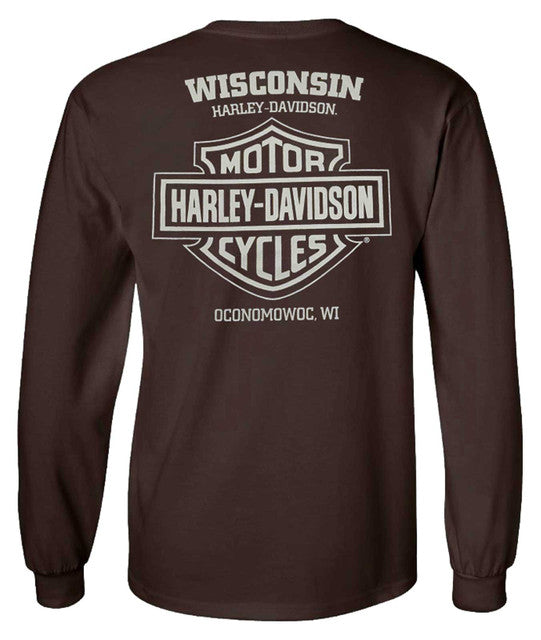 Harley-Davidson® Men's Garage Dust Long Sleeve Crew-Neck Cotton Shirt - Brown
