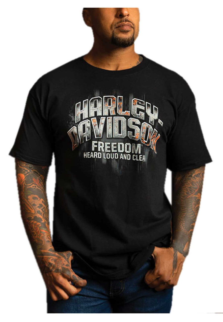 Harley-Davidson Men's Metallic Short Sleeve Crew-Neck Cotton T-Shirt - Black