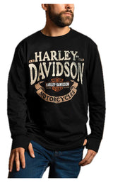 Harley-Davidson® Men's Tattered Long Sleeve Crew-Neck Cotton Shirt - Black