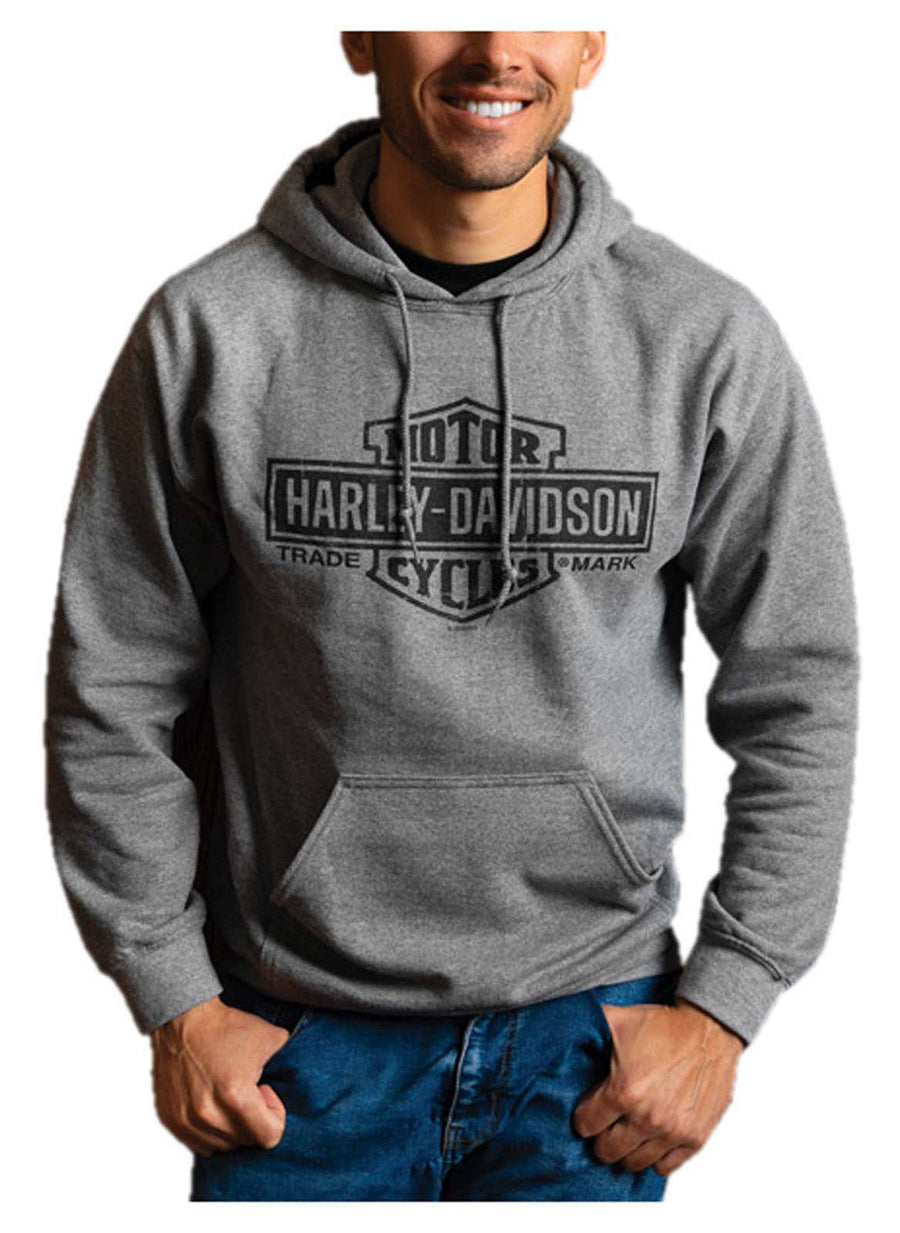 Harley-Davidson® Men's Fading Bar & Shield Pullover Fleece Hoodie - Heather Gray
