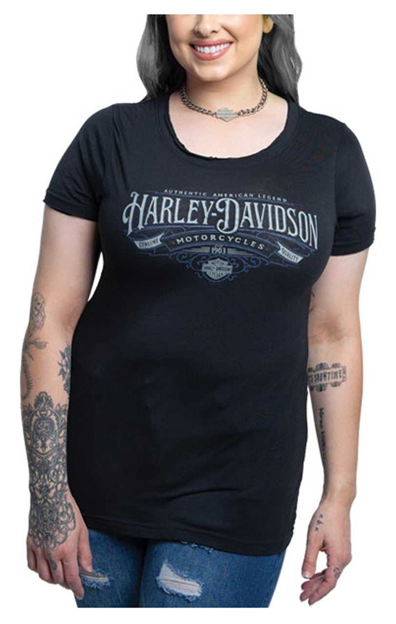 Harley-Davidson Women's Part Ways H-D Short Sleeve Scoop Neck Tee - Black