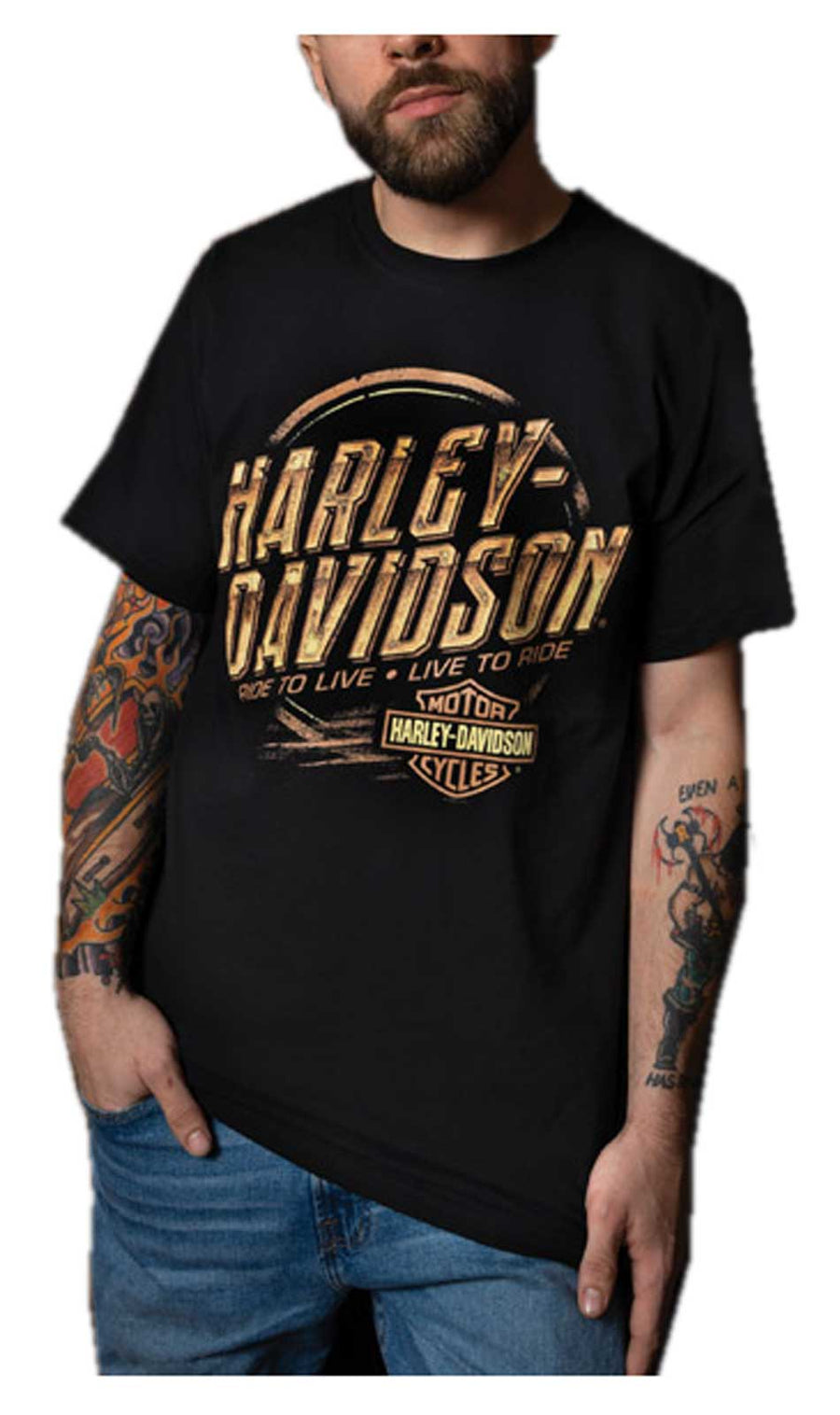 Harley-Davidson® Men's Lavish Crew-Neck Short Sleeve Cotton T-Shirt - Black