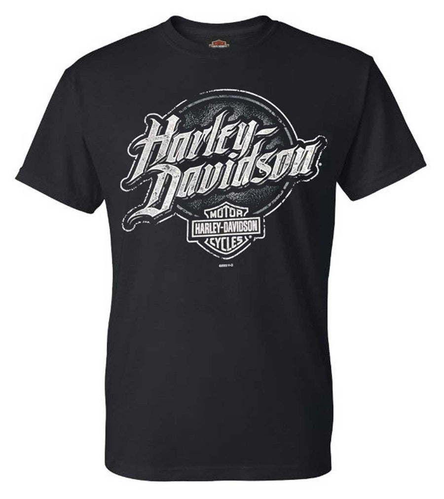 Harley-Davidson® Men's Badge Rust Crew-Neck Short Sleeve Cotton Shirt - Black
