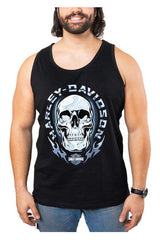 Harley-Davidson® Men's Chrome Skull Graphic Cotton Tank Top - Solid Black