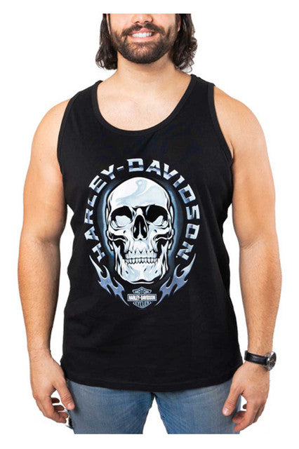 Harley-Davidson® Men's Chrome Skull Graphic Cotton Tank Top - Solid Black