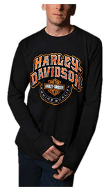 Harley-Davidson® Men's Aggressive Long Sleeve Cotton Crew-Neck Shirt - Black