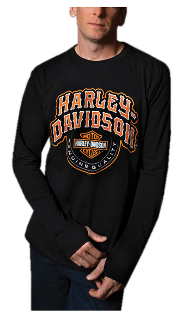 Harley-Davidson® Men's Aggressive Long Sleeve Cotton Crew-Neck Shirt - Black