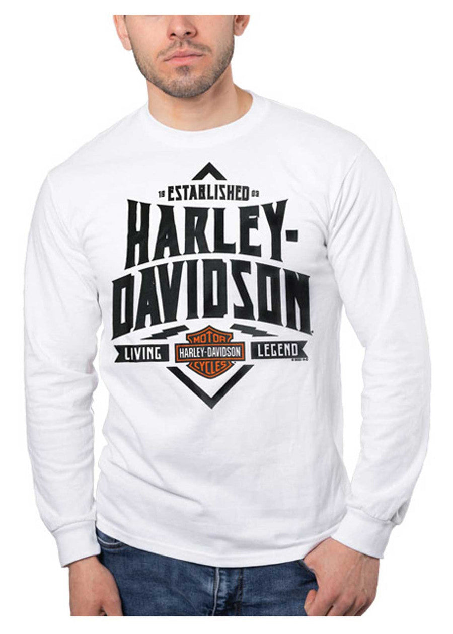 Harley-Davidson® Men's Living Legend Long Sleeve Cotton Crew-Neck Shirt - White
