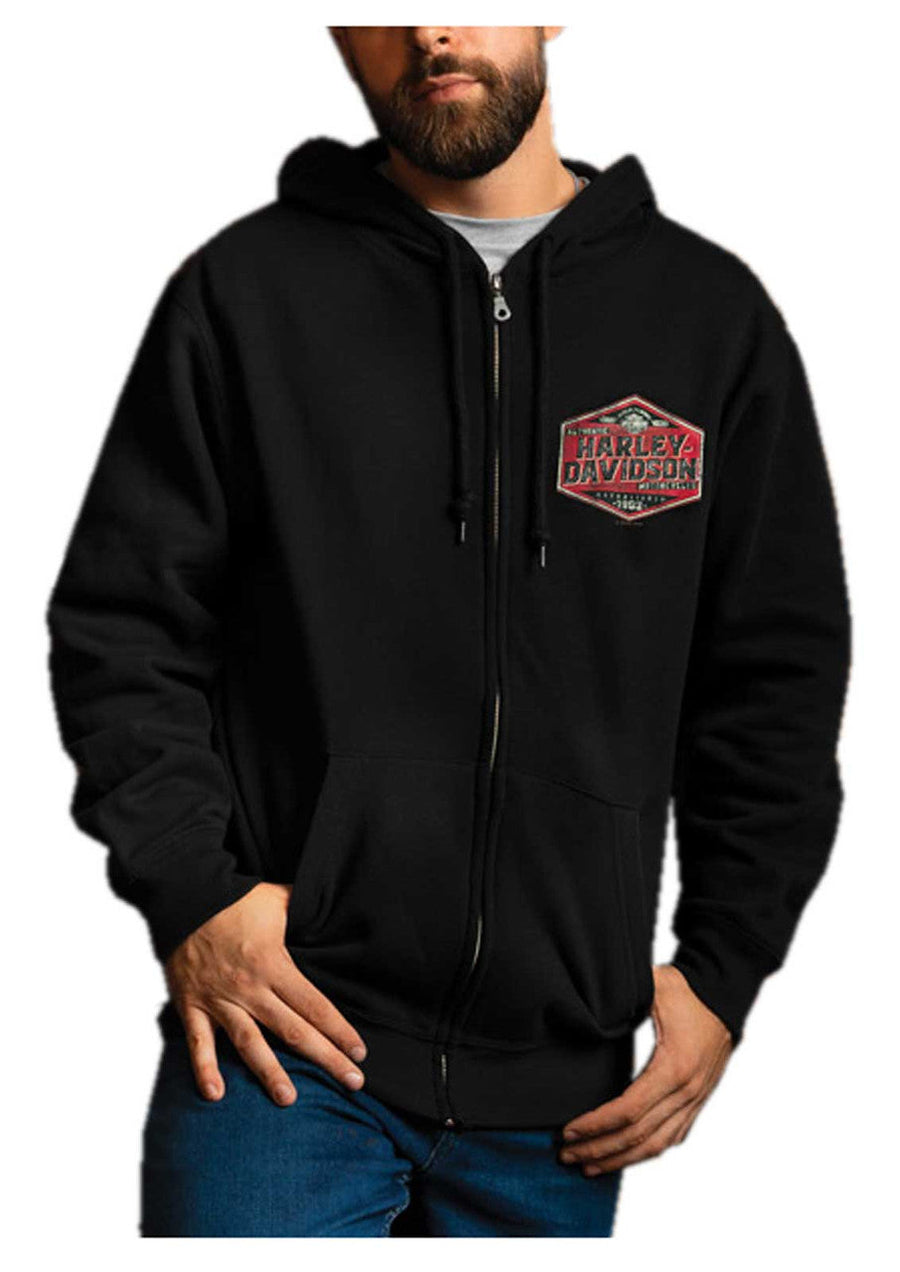 Harley-Davidson® Men's Strong Box Zip-Up Fleece Hooded Sweatshirt - Black