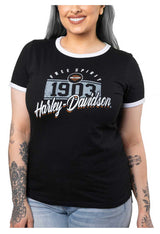 Harley-Davidson® Women's Collegiate Short Sleeve Ringer Tee - Black/White