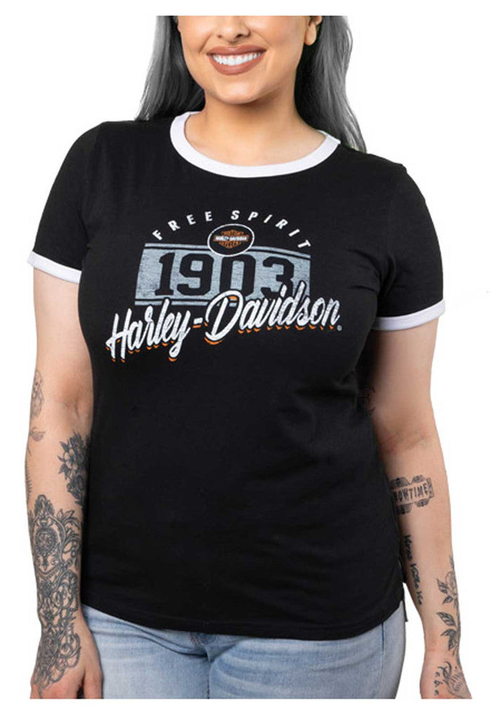 Harley-Davidson® Women's Collegiate Short Sleeve Ringer Tee - Black/White