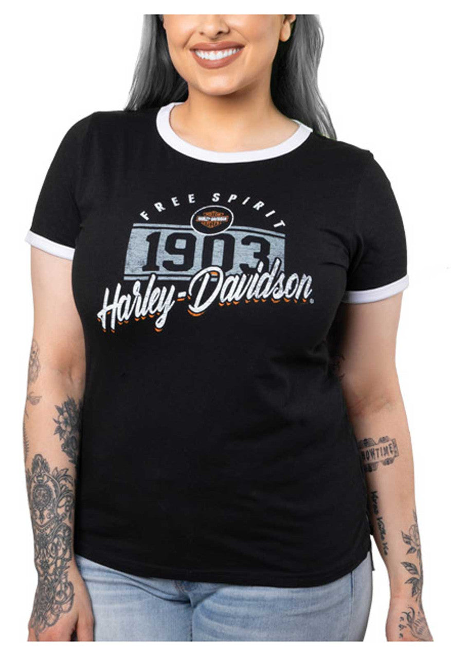 Harley-Davidson® Women's Collegiate Short Sleeve Ringer Tee - Black/White