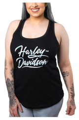 Harley-Davidson Women's Lit Script Racerback Sleeveless Tank Top - Black