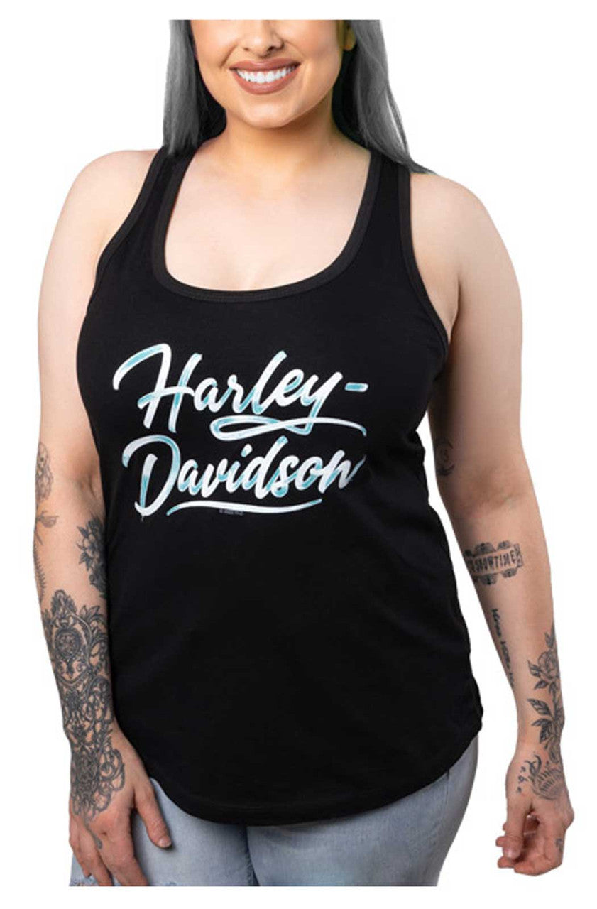 Harley-Davidson Women's Lit Script Racerback Sleeveless Tank Top - Black