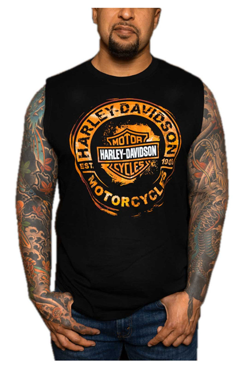 Harley-Davidson® Men's Remains B&S Sleeveless Cotton Muscle Shirt, Black