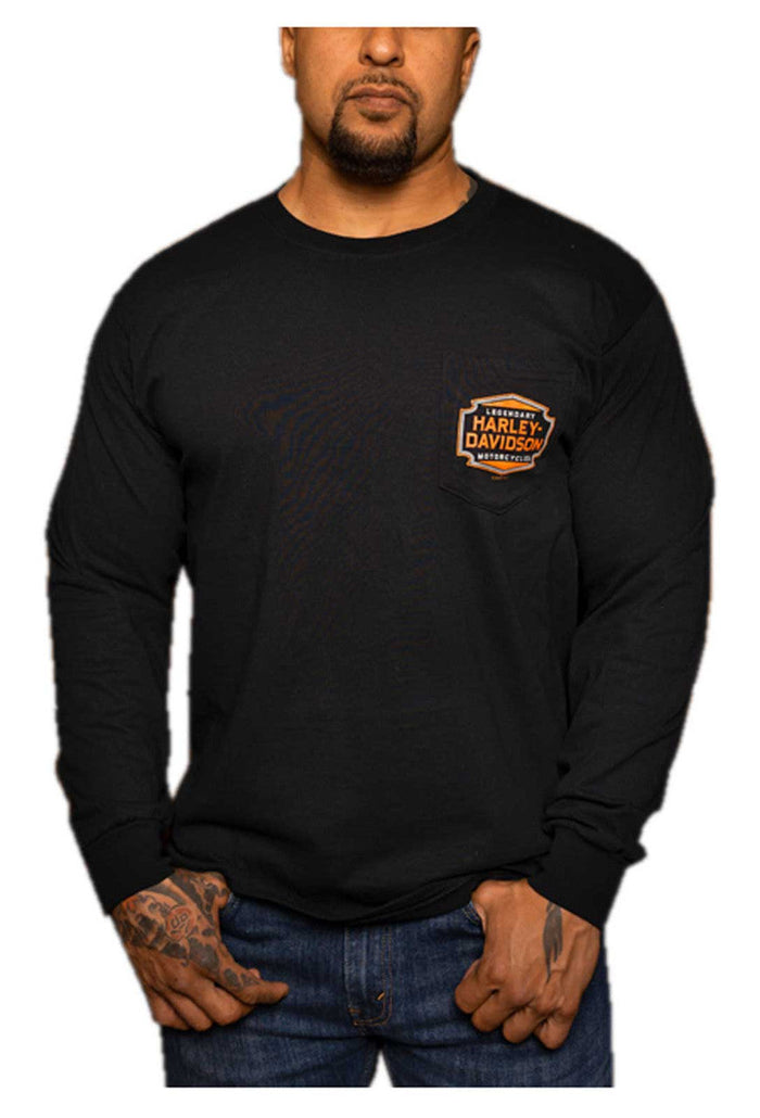 Harley-Davidson® Men's Sharp Shield Long Sleeve Chest Pocket Cotton Shirt - Black