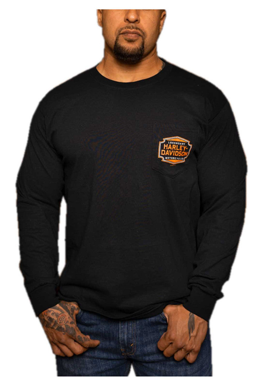 Harley-Davidson® Men's Sharp Shield Long Sleeve Chest Pocket Cotton Shirt - Black