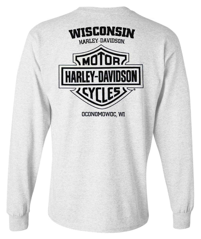 Harley-Davidson® Men's Distressed Town Long Sleeve Crew-Neck Shirt - Gray