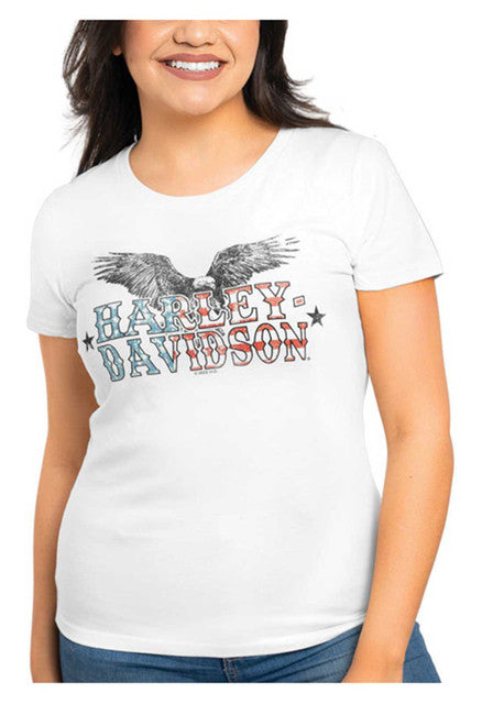 Harley-Davidson® Women's Eagle Tattered Crew-Neck Short Sleeve Slim Tee - White