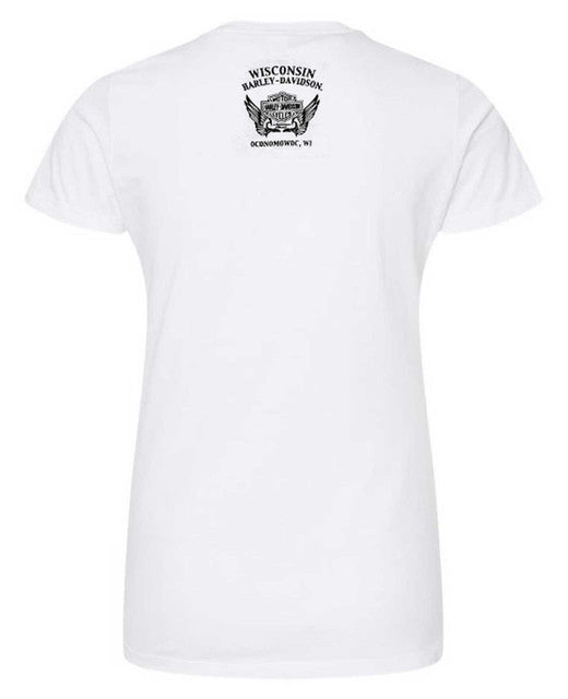 Harley-Davidson® Women's Eagle Tattered Crew-Neck Short Sleeve Slim Tee - White